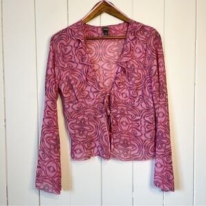 Wild Fable Pink Sheer Tie-Front Bell Sleeve Blouse. Size Medium